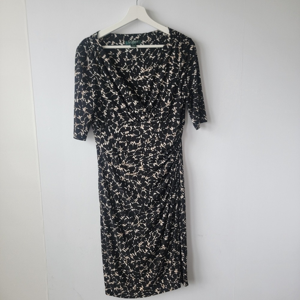 Lauren Ralph Lauren women's Faux Wrap Dress‎ size 10 Abstract Print  V-neck